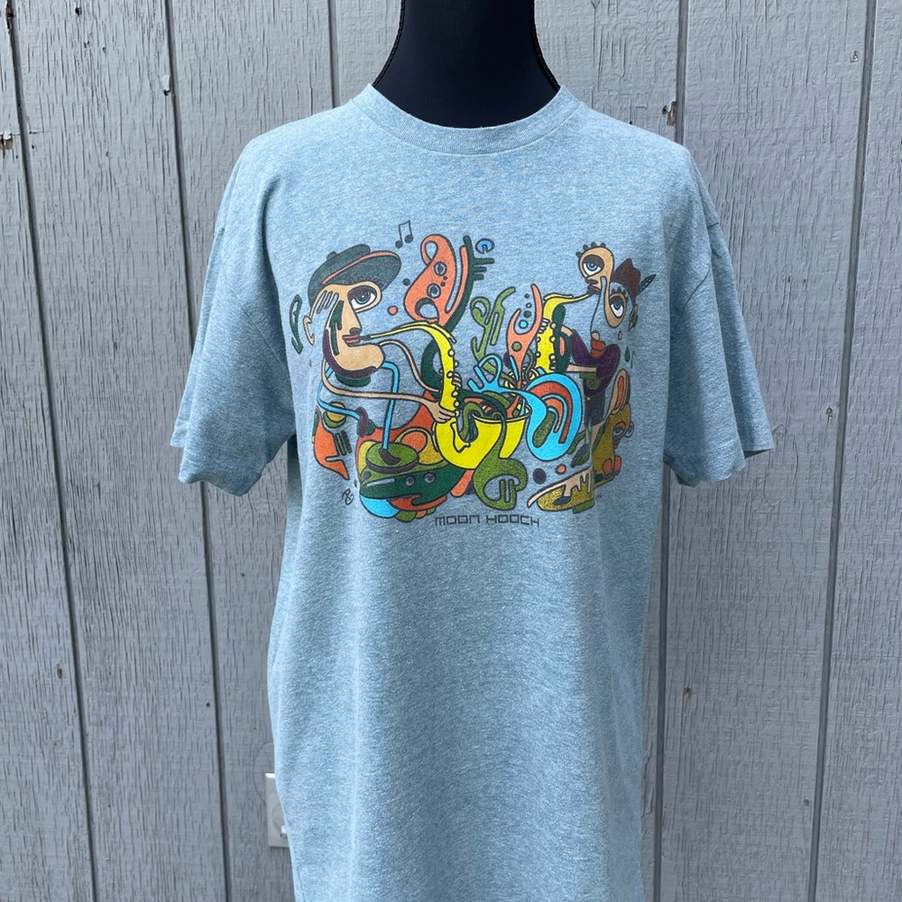 Blue /Gray  Band Moon Hooch Y2K Artistic Short Sleeve Tee
